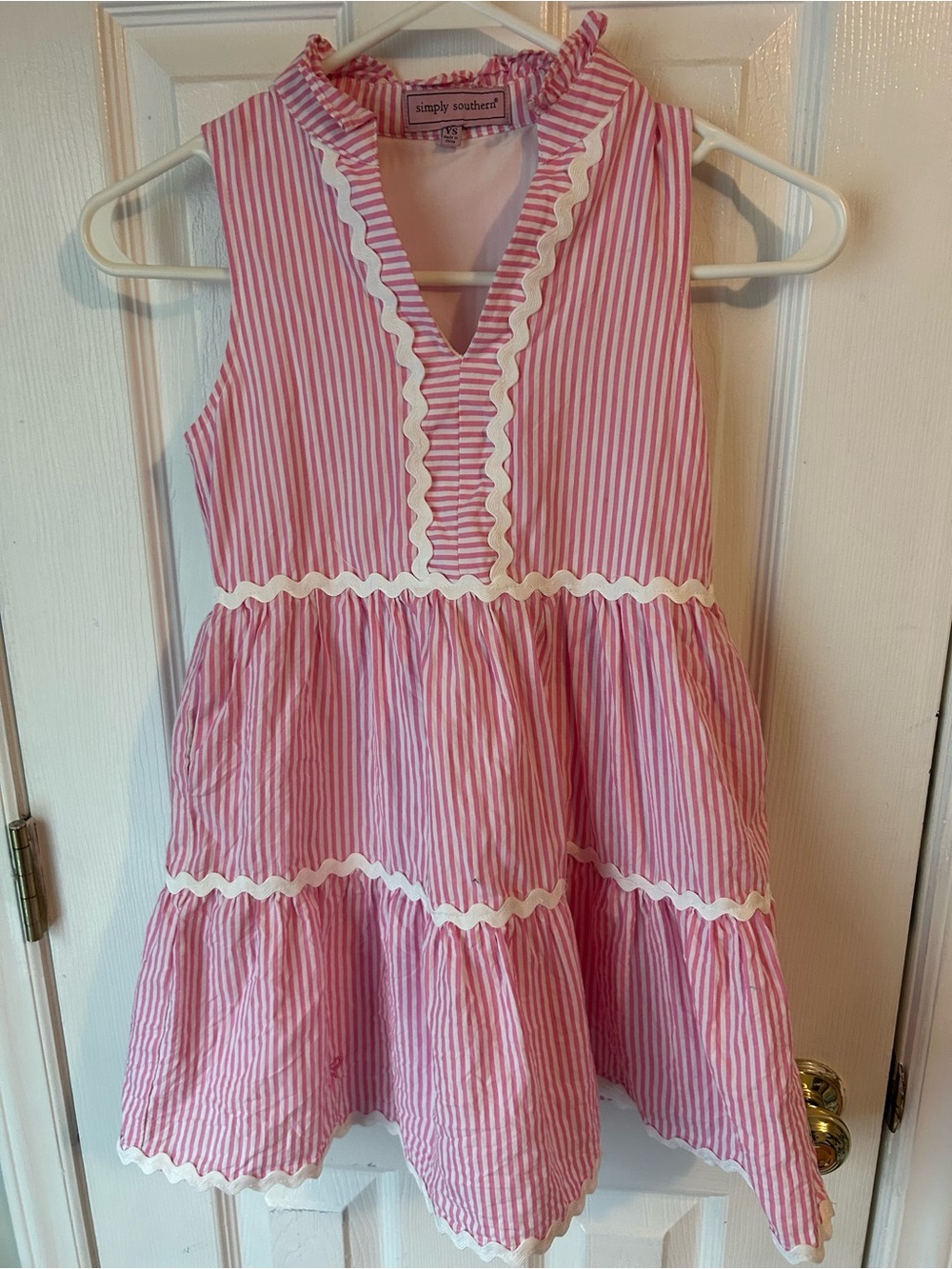 Simply Southern Pink and White Striped Top with Ruffle Collar